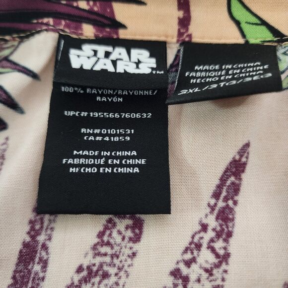Star Wars Hawaiian Shirt Mens 3XL Yoda Grogu Short Sleeve Floral Mandalorian - Picture 3 of 4